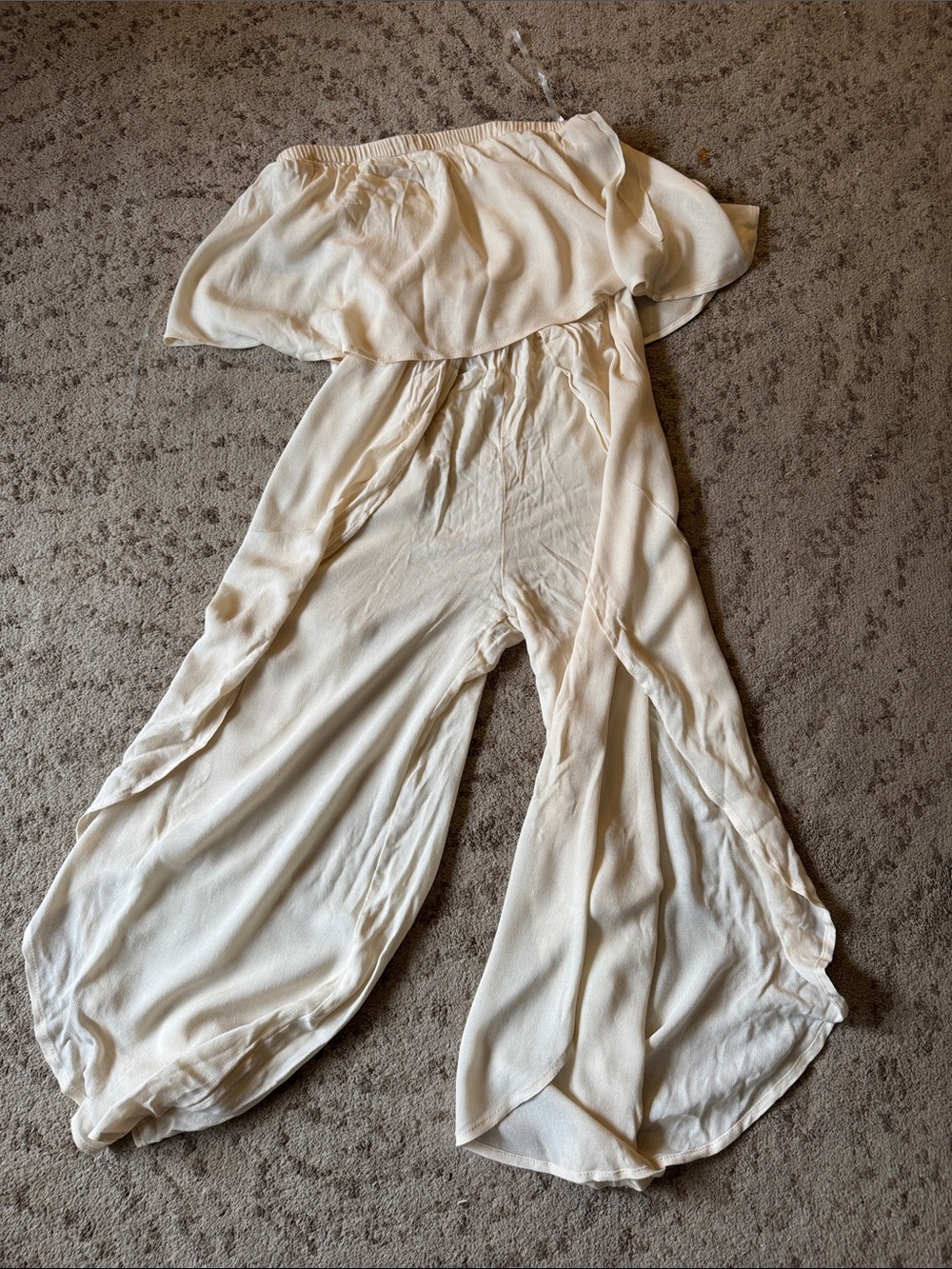 audrey Cream Elastic-Waist strapless jumpsuit